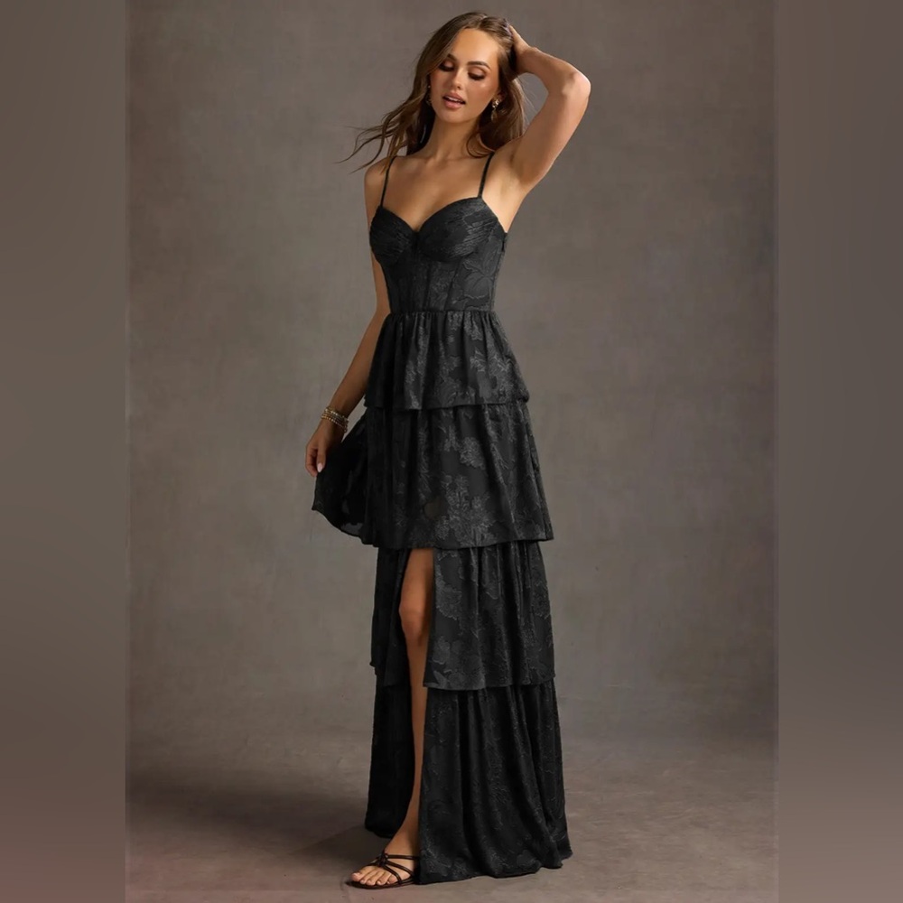 Azazie Black Lace Maxi Dress